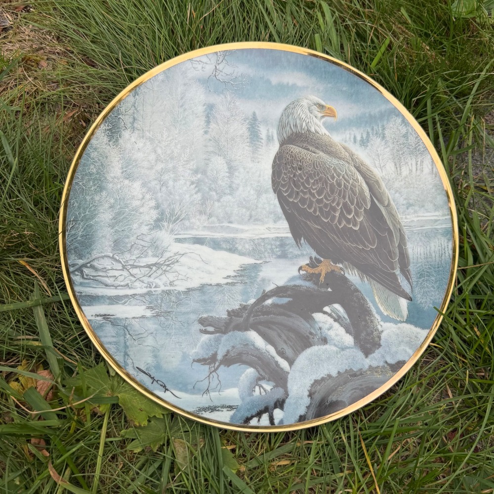 New Hamilton Collection Winter in the Valley Bald Eagle Plate John Pitcher 1991